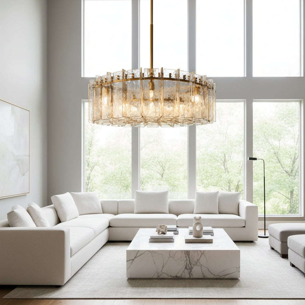 Lattica Glass Round Chandelier for Dining Room, Living Room, Bedroom