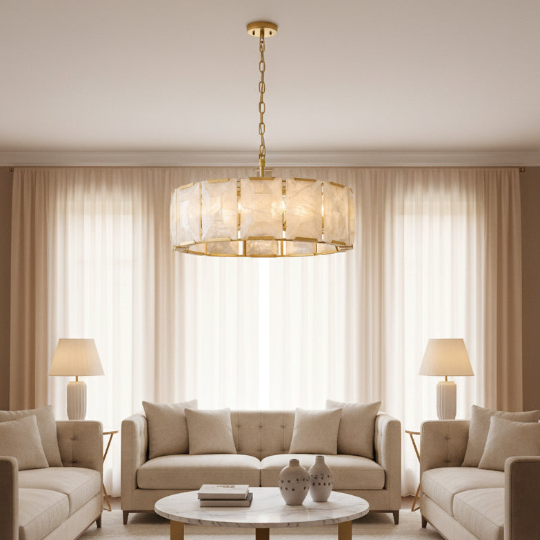 Marlow Calcite Round Chandelier with Natural Alabaster Stone Shades