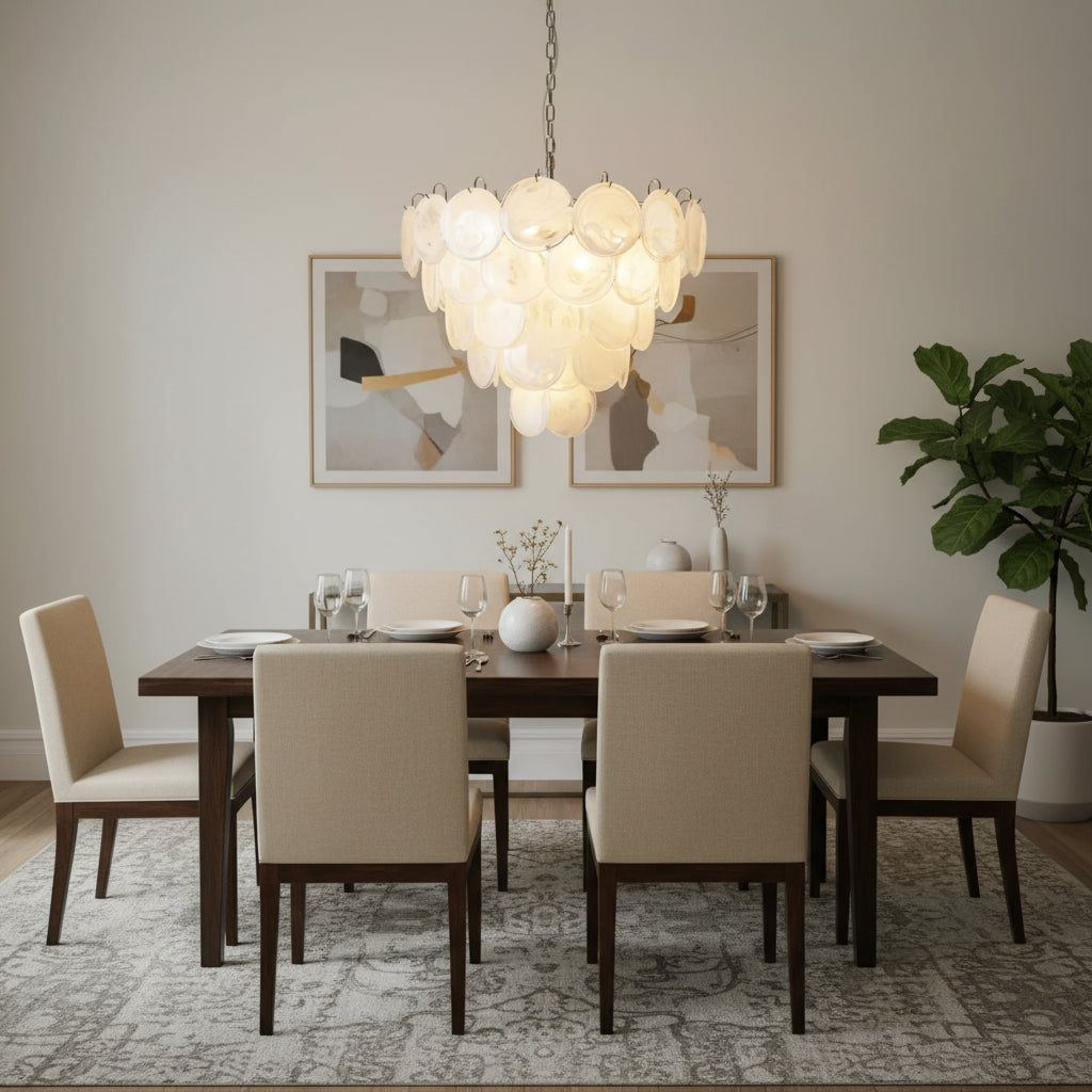 White Glass Disc Chandelier