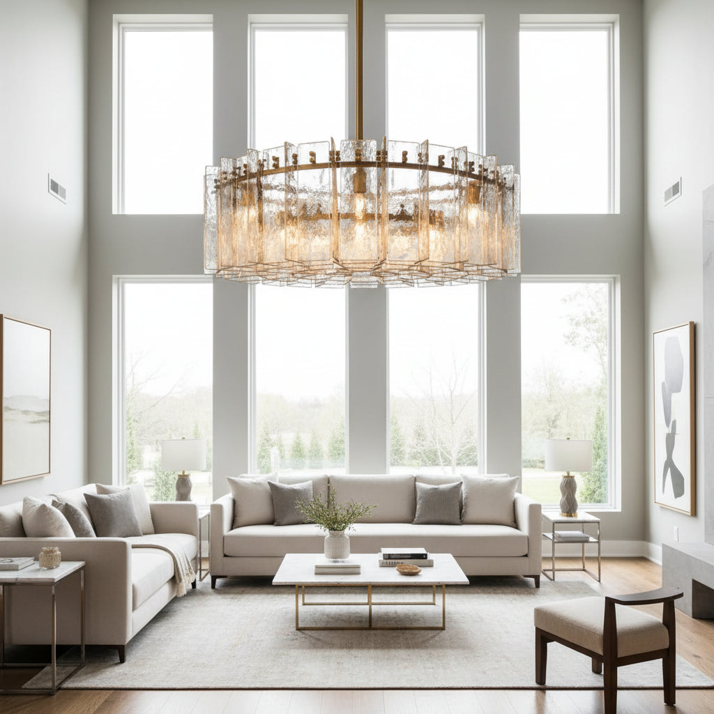 Lattica Glass Round Chandelier for Dining Room, Living Room, Bedroom