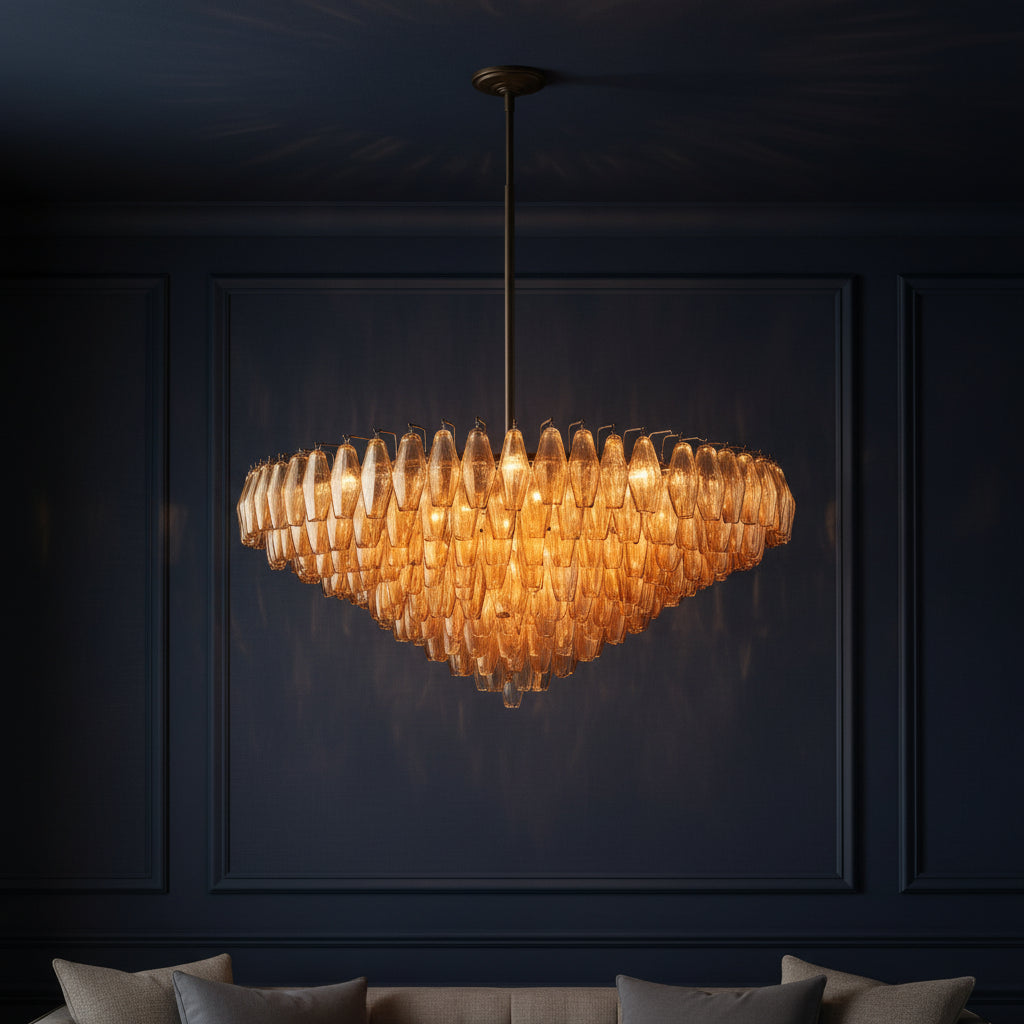 Dhiara Smoke Glass Tiered Round Chandelier