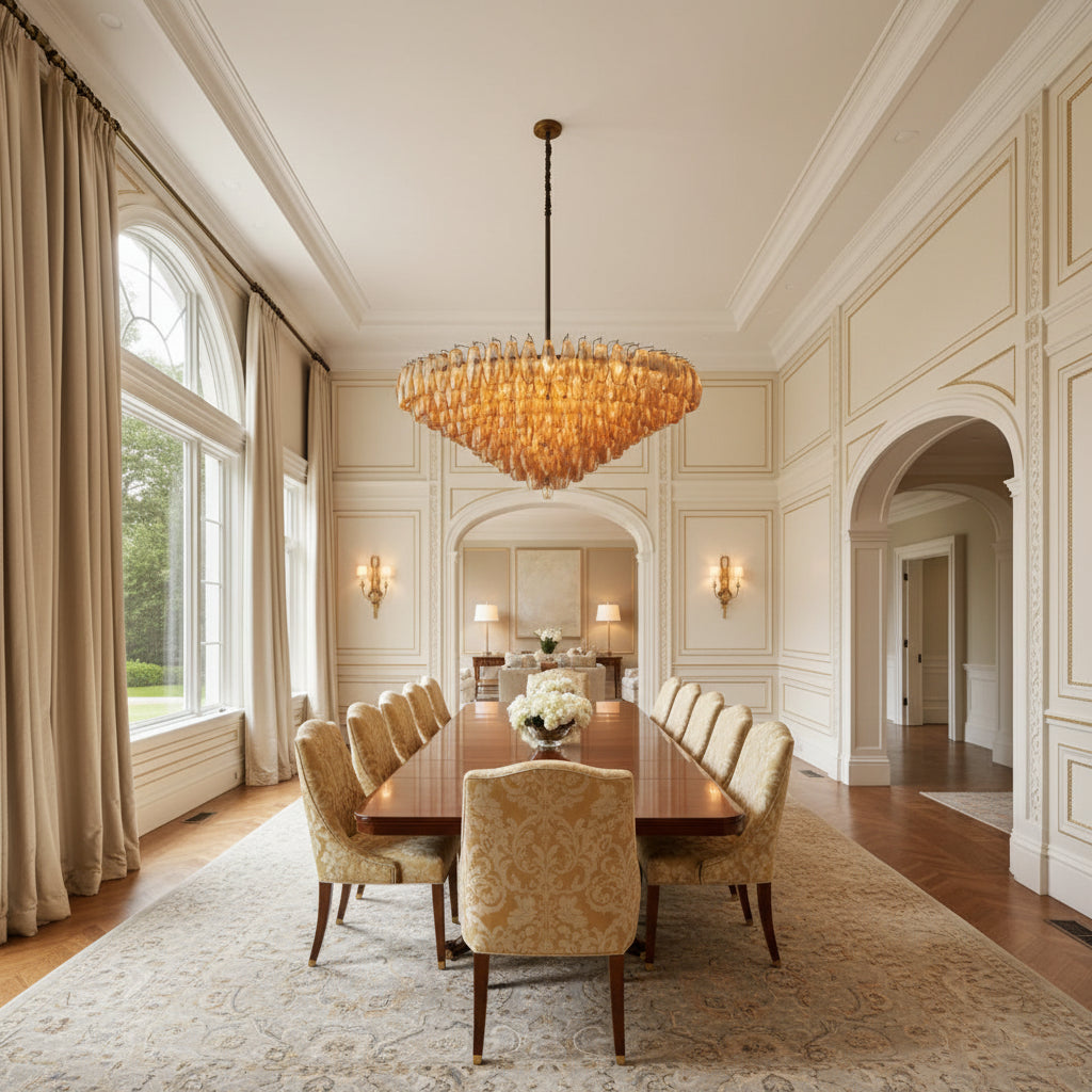 Dhiara Smoke Glass Tiered Round Chandelier