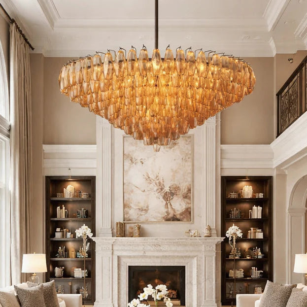 Dhiara Smoke Glass Tiered Round Chandelier