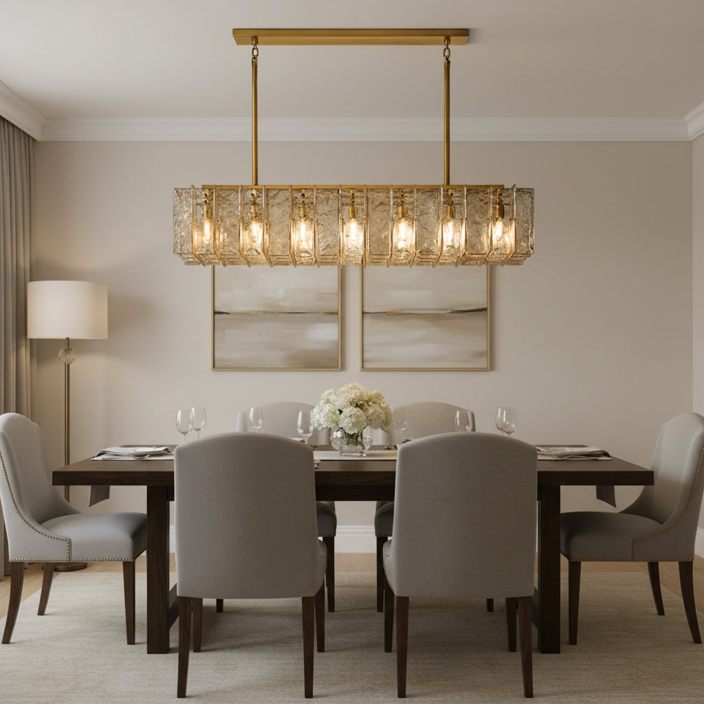 Lattica Glass Rectangular Chandelier for Dining Room, Living Room, Kitchen