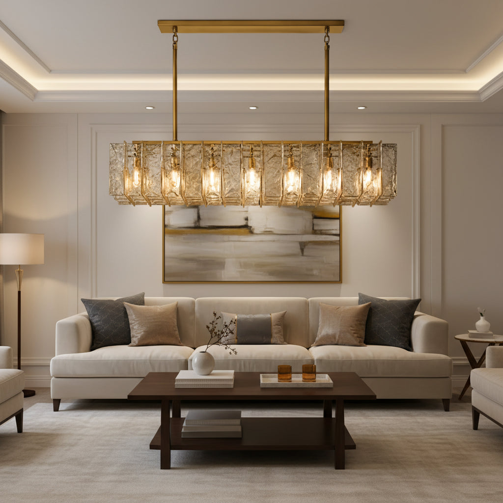 Lattica Glass Rectangular Chandelier for Dining Room, Living Room, Kitchen