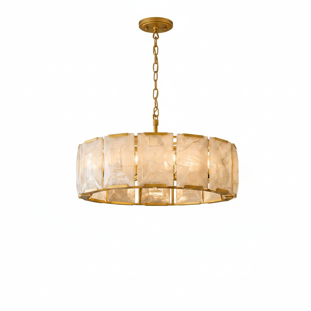 Marlow Calcite Round Chandelier with Natural Alabaster Stone Shades