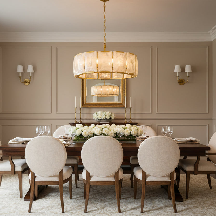Marlow Calcite Round Chandelier with Natural Alabaster Stone Shades
