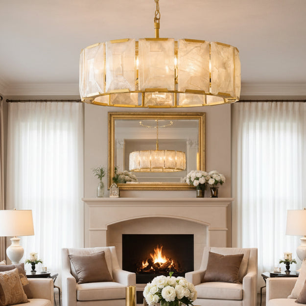 Marlow Calcite Round Chandelier with Natural Alabaster Stone Shades