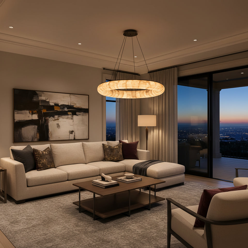 Livage Lisse Round Chandelier with Alabaster Shade