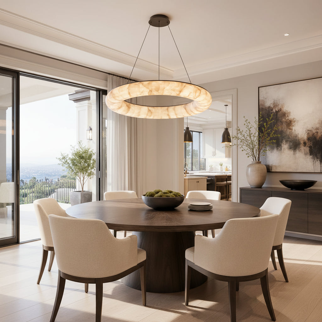Livage Lisse Round Chandelier with Alabaster Shade