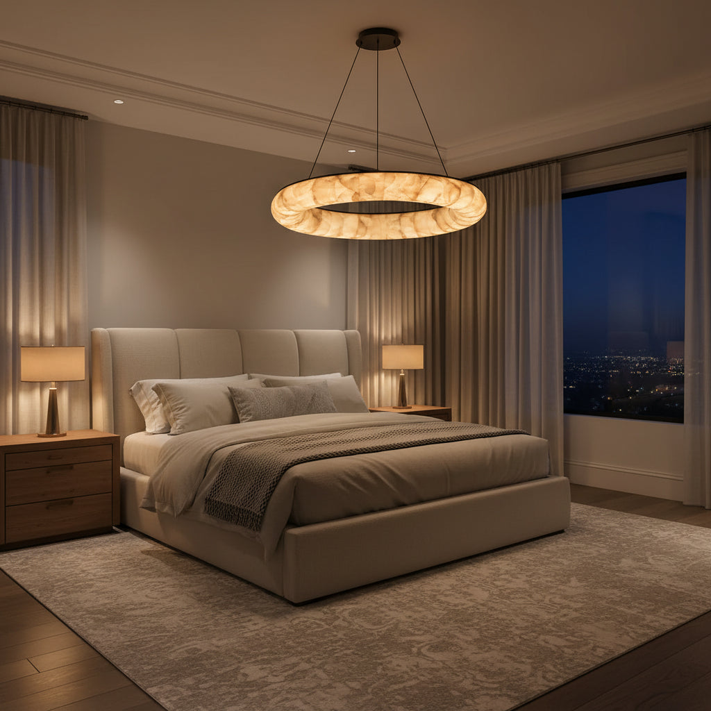 Livage Lisse Round Chandelier with Alabaster Shade