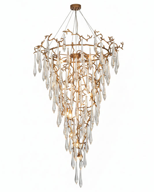 2-Story Tree Branch Staircase Crystal Chandelier