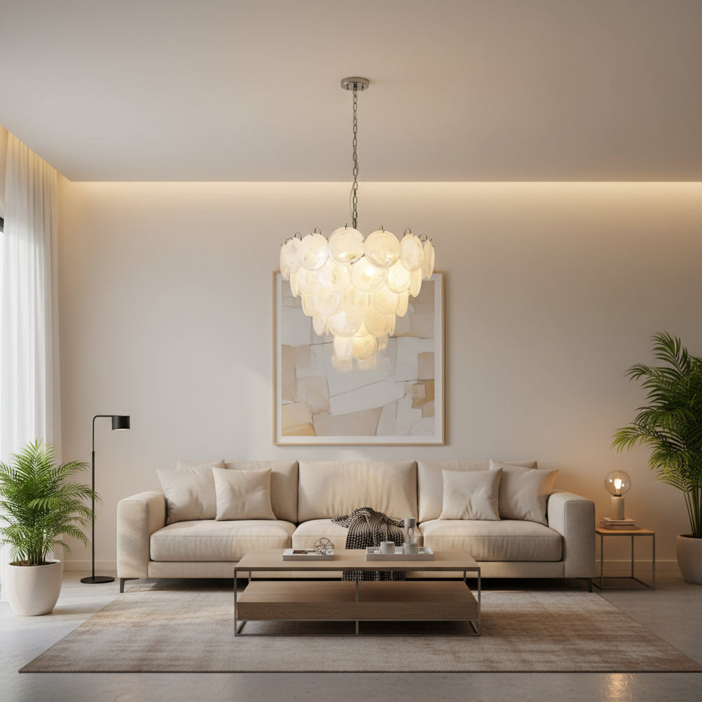 White Glass Disc Chandelier