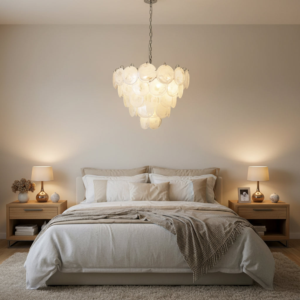 White Glass Disc Chandelier