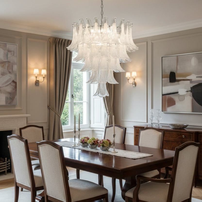 White Glass Petals Chandelier