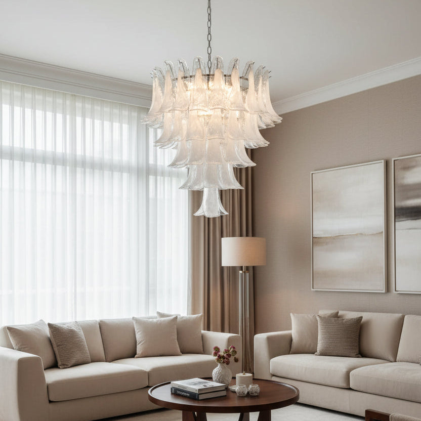 White Glass Petals Chandelier