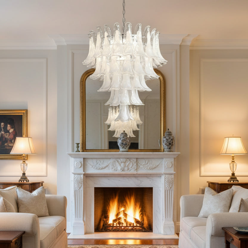 White Glass Petals Chandelier