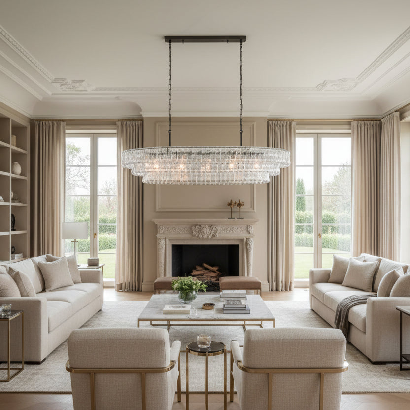 54" Ghiaccio Oval Chandelier in Bronze with Clear Glass