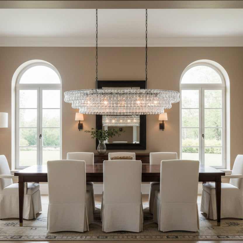 54" Ghiaccio Oval Chandelier in Bronze with Clear Glass