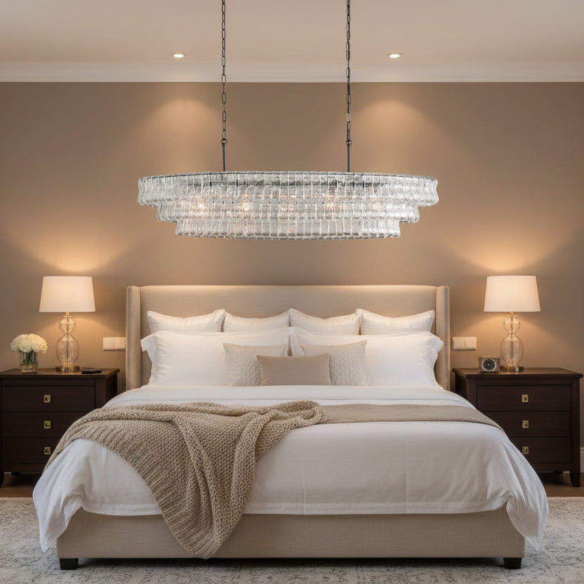 54" Ghiaccio Oval Chandelier in Bronze with Clear Glass