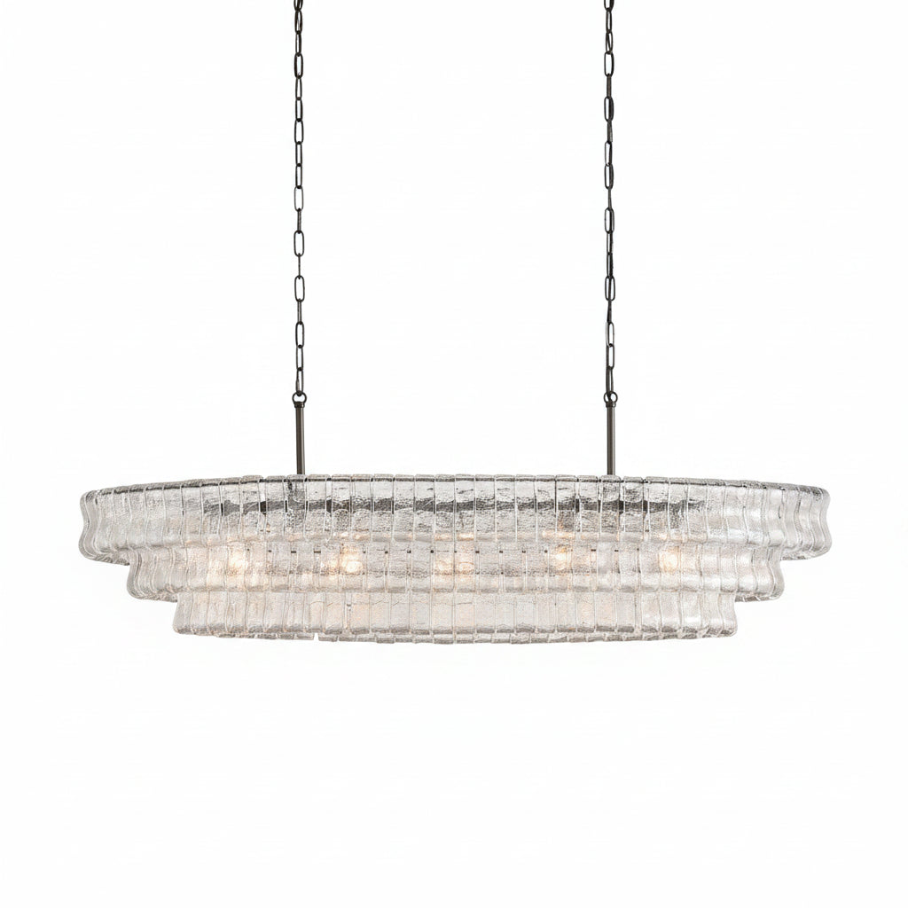 54" Ghiaccio Oval Chandelier in Bronze with Clear Glass