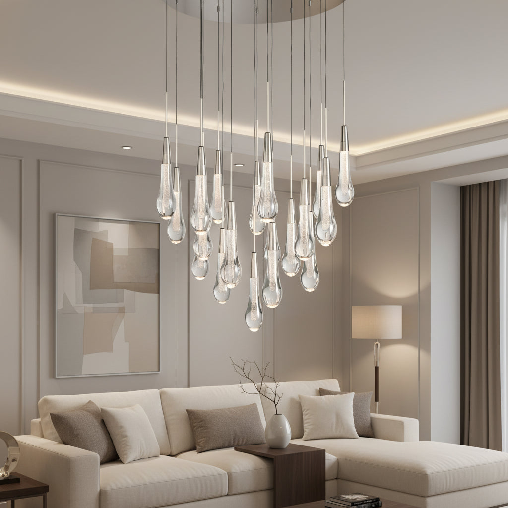 Soltaire Round Chandelier in Nickel