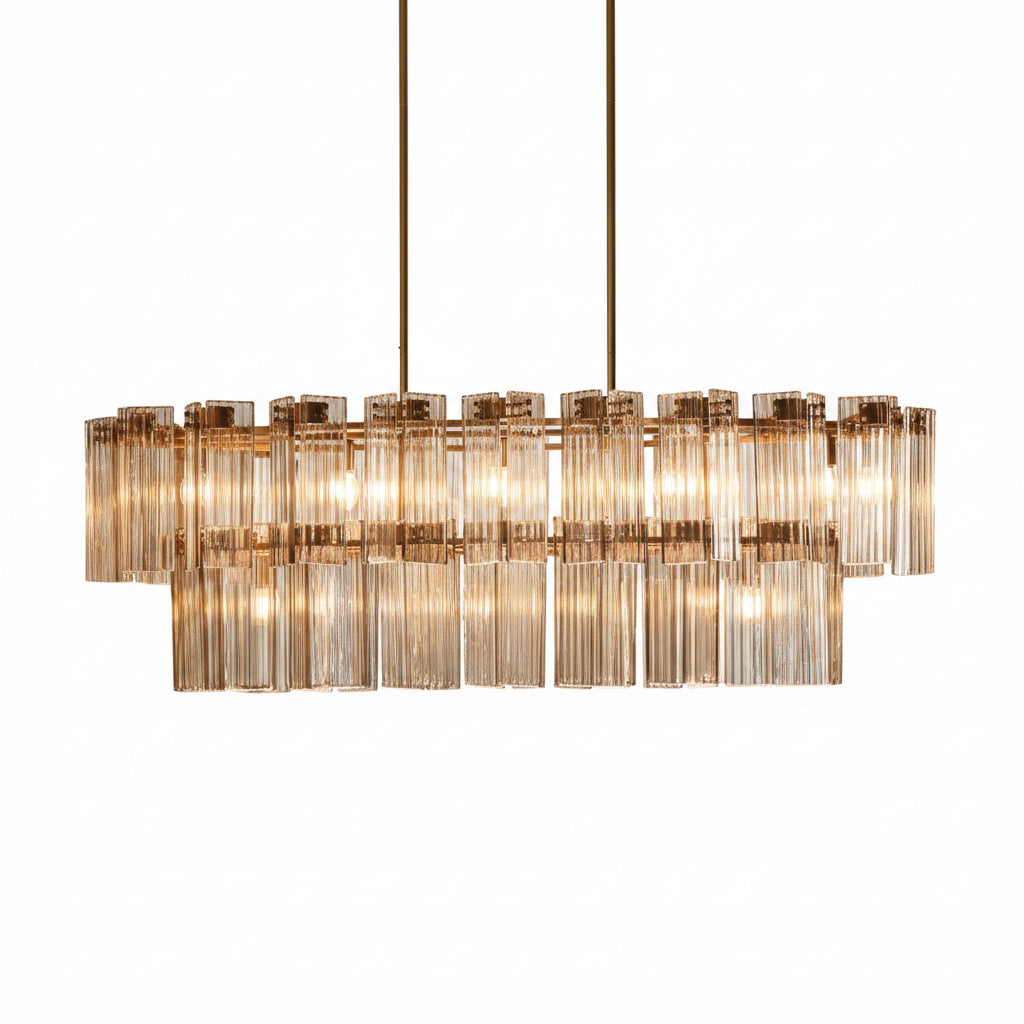 72" Delsie Oval Tiered Chandelier in Brass with Clear Glass