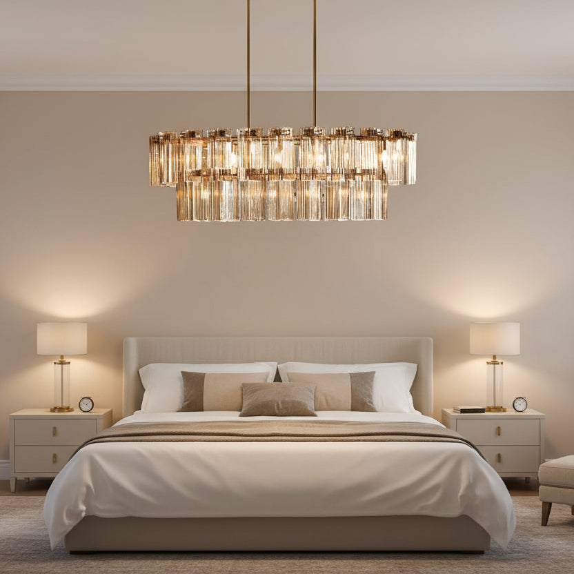 72" Delsie Oval Tiered Chandelier in Brass with Clear Glass