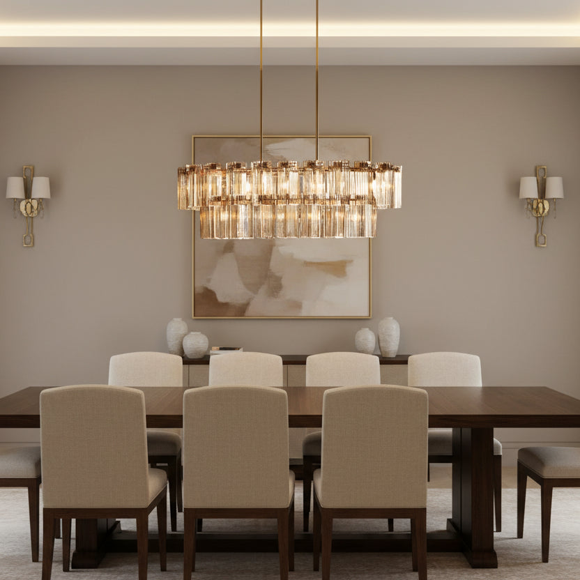 72" Delsie Oval Tiered Chandelier in Brass with Clear Glass