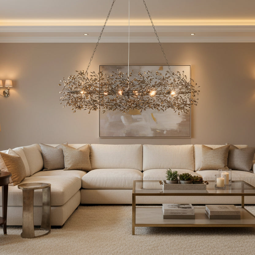 66" Fiore Oval Chandelier in Bronze with Smoke Glass