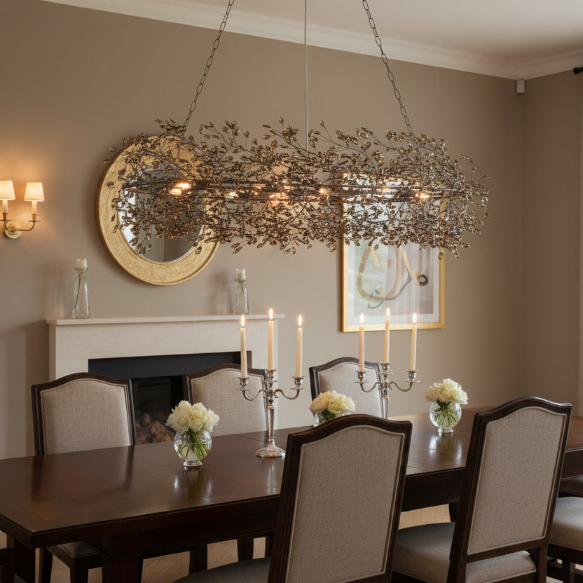 66" Fiore Oval Chandelier in Bronze with Smoke Glass