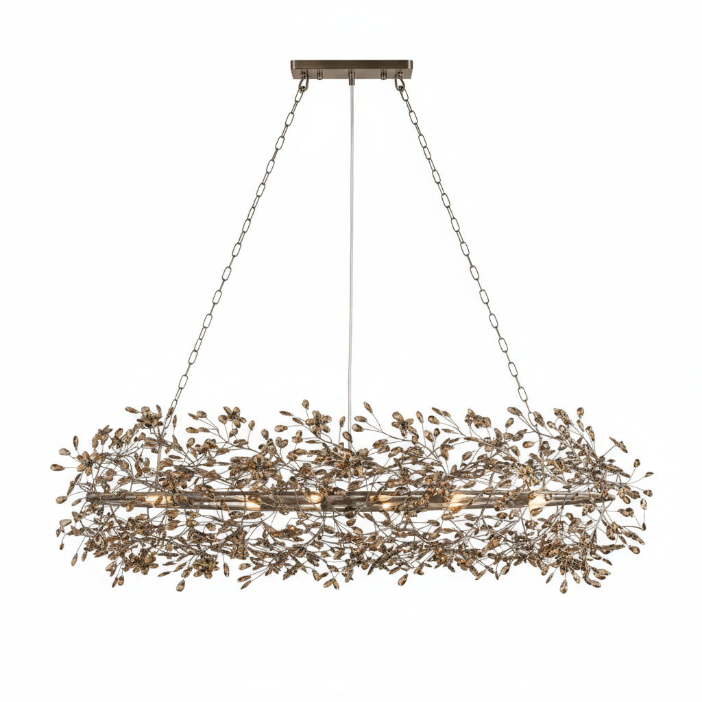 66" Fiore Oval Chandelier in Bronze with Smoke Glass
